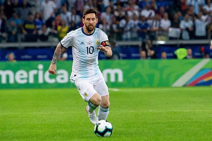 Leo Messi en un partido con la selección argentina
