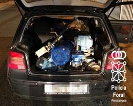 Material robado en una empresa de Noáin que llevaban los detenidos en su vehículo