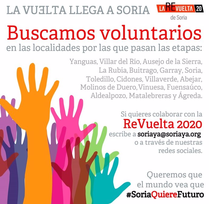 Cartel Soria ¡YA! Cartel con el que la plataforma busca voluntarios para el paso de la Vuelta por Soria.