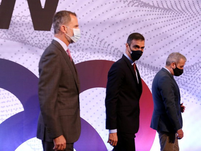 Pla americ de Pedro Sánchez, amb el rei Felip VI i Jaume Collboni. Imatge del 9 de setembre de 2020. (Horitzontal)