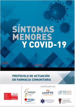 Cartel del documento 'Síntomas menores y COVID-19. Protocolo de actuación en farmacia comunitaria'.