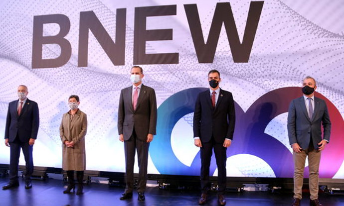 Pla general de Pere Navarro, Teresa Cunillera, Felip VI, Pedro Sánchez i Jaume Collboni. Imatge del 9 de setembre de 2020. (Horitzontal)