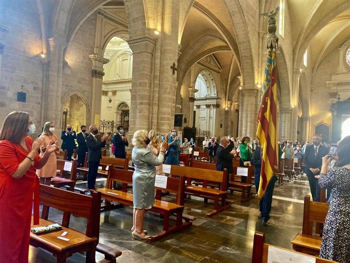 La portavoz del PP en el Ayuntamiento de Valncia, María José Catalá, en la Catedral de  Valncia , en la misa y el Te Deum un honor a la Real Senyera con motivo de la celebración del 9 d'Octubre