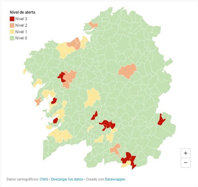 Mapa de los niveles de alerta por la situación epidemiológica del viernes 10 de octubre