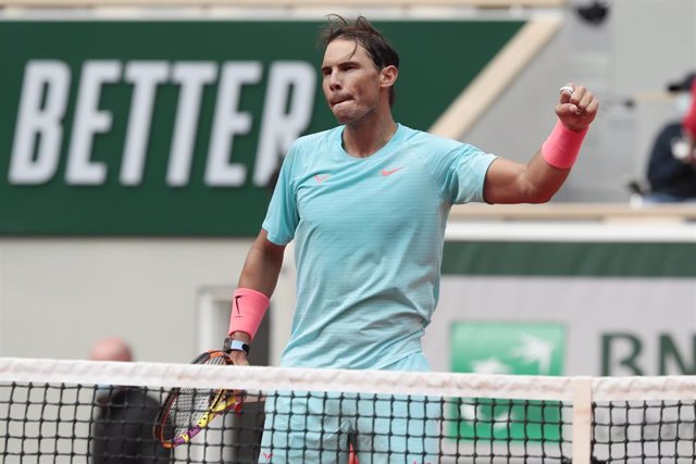 Rafa Nadal celebrando una victoria en Roland Garros 2020
