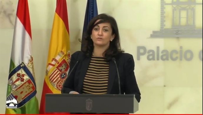 La presidenta del Gobierno riojano, Concha Andreu, en comparecencia de prensa