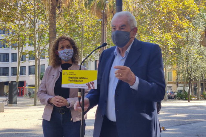 Pla americ de la consellera de Justícia, Ester Capella, i del líder d'ERC a l'Ajuntament de Barcelona, Ernest Maragall, el 12 d'octubre de 2020 (Horitzontal)