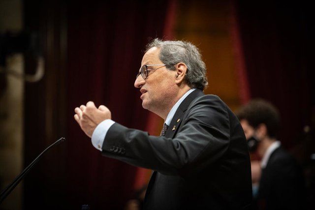 L'expresident de la Generalitat Quim Torra intervé durant una sessió plenària monogràfica al Parlament. Barcelona, Catalunya (Espanya), 30 de setembre del 2020. 
