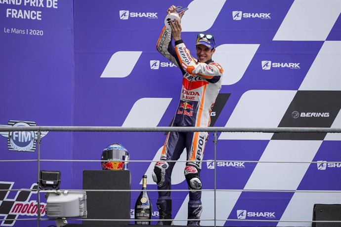 73 Marquez Alex (esp), Honda RC213V, Repsol Honda Team, first podium in MotoGP during the 2020 MotoGP SHARK Helmets Grand Prix de France, from October 9 to 11, 2020 on the Circuit Bugatti, in Le Mans, France - Photo Studio Milagro / DPPI