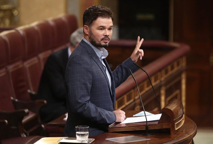 El portaveu d'ERC al Congrés dels Diputats, Gabriel Rufián, intervé en una sessió plenria. Madrid (Espanya), 1 d'octubre del 2020.