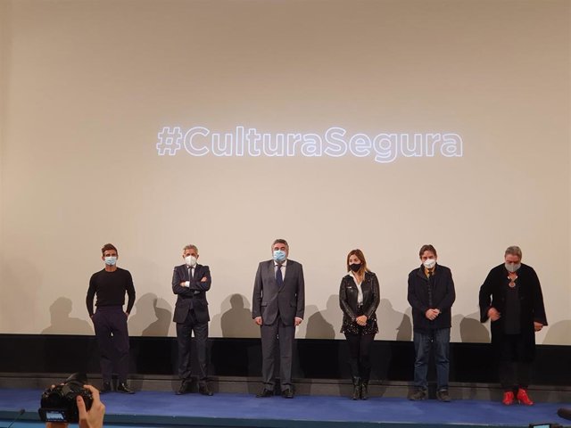 El ministro de Cultura, José Manuel Rodríguez Uribes, durante la presentación de la campaña '#CulturaSegura' en el Cine Doré de Madrid,