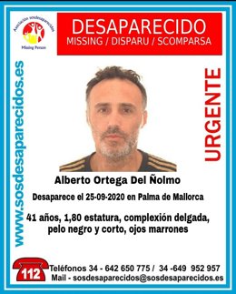 Alberto Ortega del Ñolmo, desaparecido desde el 25 de septiembre en Palma