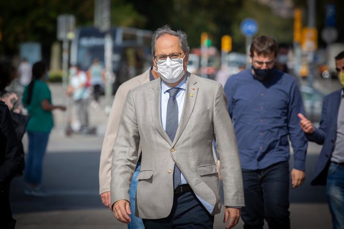 L'expresident de la Generalitat Quim Torra en un acte d'mnium Cultural a l'Arc de Triomf. Barcelona, Catalunya (Espanya), 1 d'octubre del 2020.