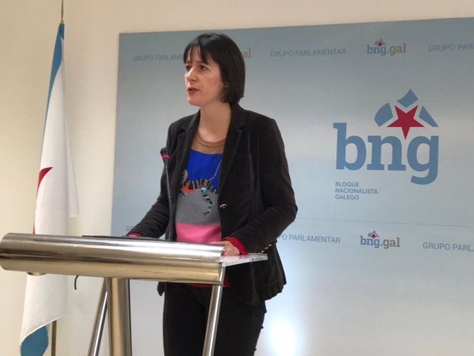 La portavoz nacional del BNG, Ana Pontón, en declaraciones a los medios este miércoles para hablar de los fondos europeos covid