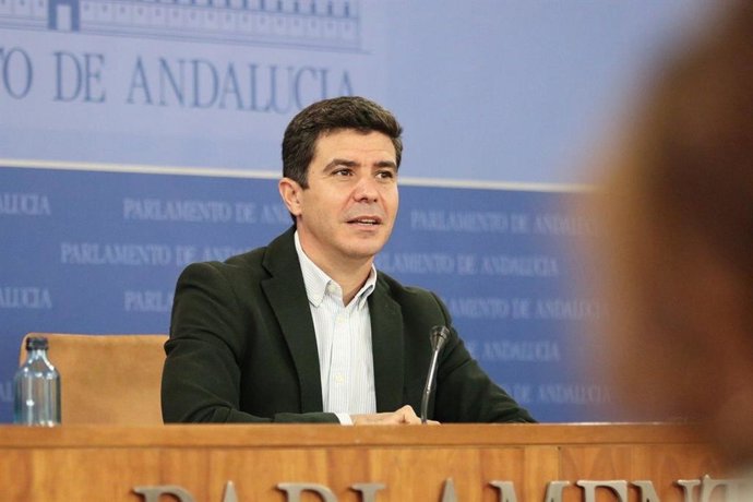 El portavoz parlamentario de Ciudadanos (Cs) en Andalucía, Sergio Romero, en rueda de prensa.