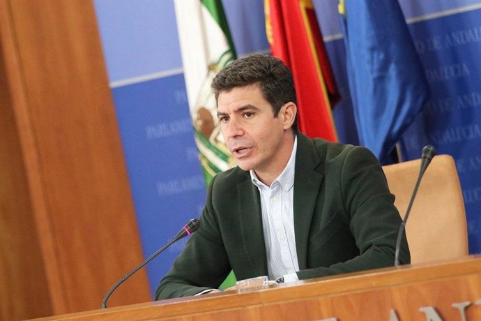 El portavoz parlamentario de Ciudadanos (Cs) en Andalucía, Sergio Romero, en rueda de prensa.