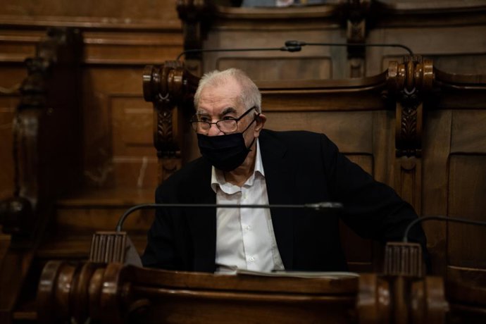El president del Grup d'ERC a l'Ajuntament de Barcelona, Ernest Maragall, durant un ple de l'Ajuntament de Barcelona dedicat a l'ús del supervit del 2019 per la crisi de la covid-19. Barcelona, Catalunya (Espanya), 24 de juliol del 2020.
