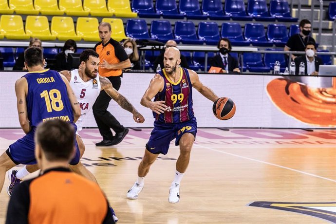 Nick Calathes of Fc Barcelona during the Turkish Airlines EuroLeague match between  Fc Barcelona and CSKA Moscow at Palau Blaugrana on October 01, 2020 in Barcelona, Spain.
