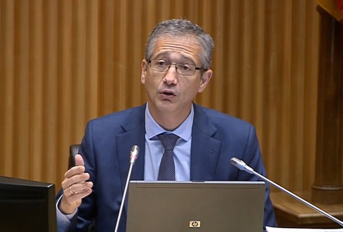 El gobernador del Banco de España, Pablo Hernández de Cos, durante su comparecencia en el Congreso el 6 de octubre de 2020