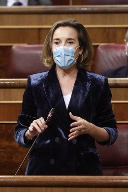La portavoz del PP en el Congreso, Cuca Gamarra, interviene durante una sesión de control al Gobierno en el Congreso de los Diputados, en Madrid, (España), a 14 de octubre de 2020. 