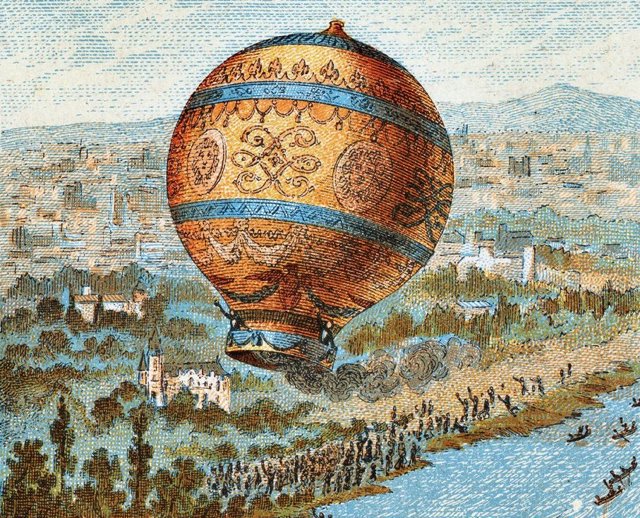 Primer vuelo en globo sin ancaje al suelo, protagonizado por Rozier el 21 de noviembre de 1873