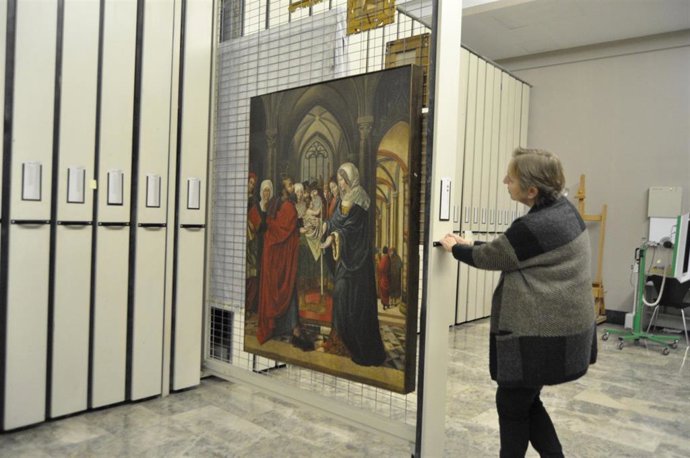 El Gobierno de Aragón ha celebrado la llegada al Museo de Zaragoza de la tabla de Sijena localizada en una casa de subastas de Barcelona y cuya propiedad reclaman una familia particular y el Ejecutivo regional (ARCHIVO)