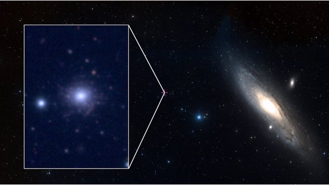 La galaxia de Andrómeda con el cúmulo globular pobre en metales RBC EXT8