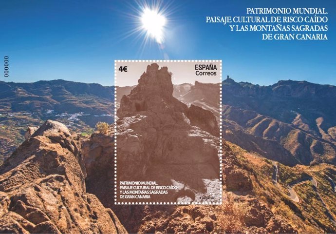 Sello dedicado al 'Paisaje Cultural de Risco Caído y las Montañas Sagradas de Gran Canaria'
