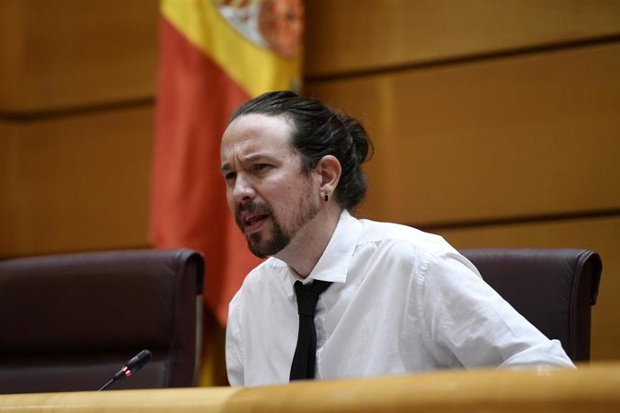 El vicepresidente segundo del Gobierno, Pablo Iglesias,  en una comparecencia en el Senado 