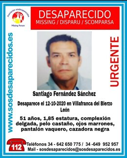 Cartel que circula en las redes sociales con la imagen del desaparecido.