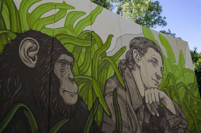 Mural de Jane Goodall en Bioparc