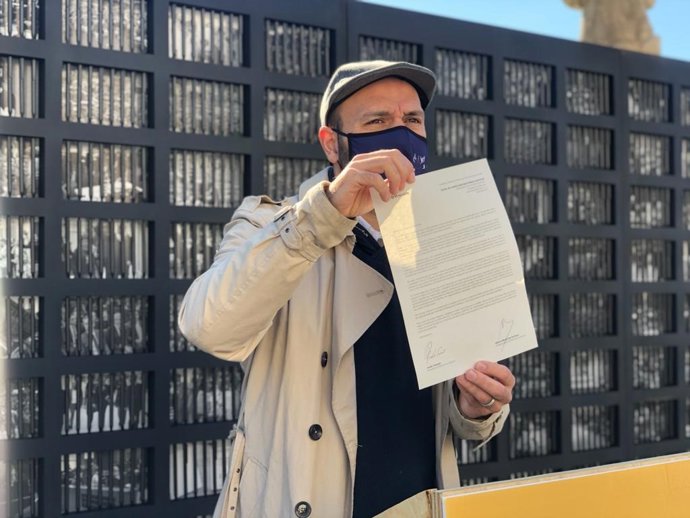 El vicepresident d'mnium, Marcel Mauri, en l'acte d'aquest divendres 16 d'octubre amb motiu del tercer aniversari de l'empresonament de Jordi Cuixart i Jordi Snchez