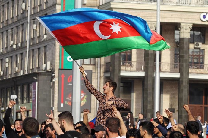 Manifestación a favor de Azerbaiyán sobre el conflicto de Nagorno Karabaj