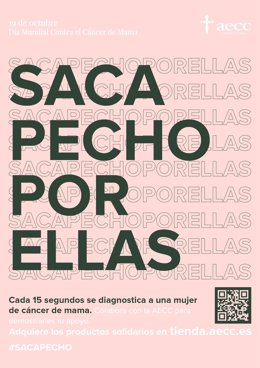 Cartel de la campaña 'Saca pecho por ellas', de AECC Navarra