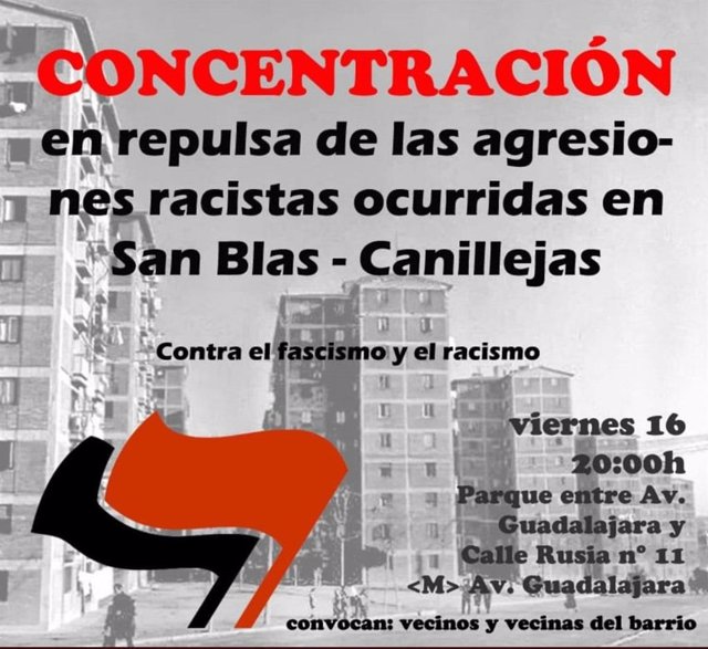 Antifascistas convocan una manifestación esta tarde en San Blas "en repulsa por las agresiones racistas"