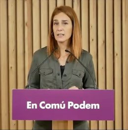 La líder dels comuns al Parlament, Jéssica Albiach, en roda de premsa telemtica.