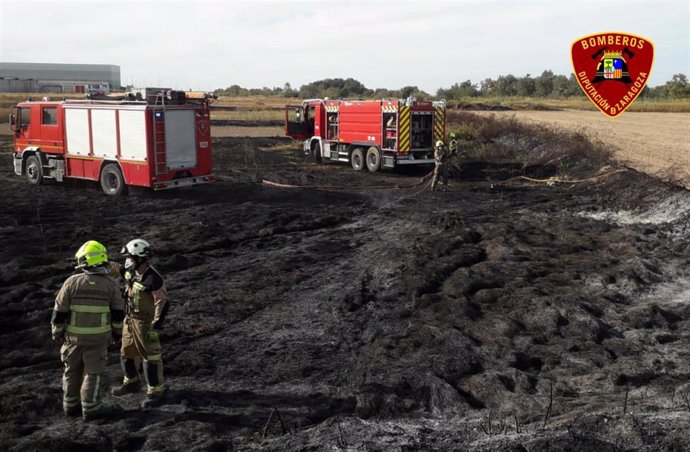 Bomberos de la DPZ sofocan un incendio en un terreno agrícola en El Burgo de Ebro.