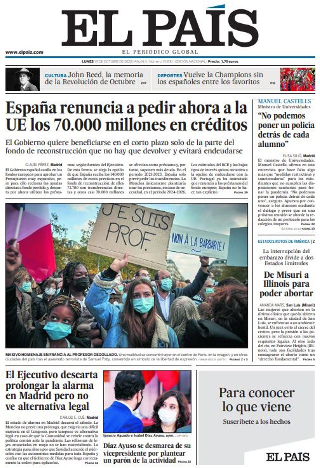 Estas son las portadas de los diarios del lunes 19 de octubre Portadas