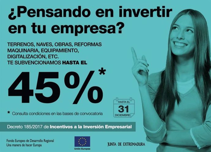 Cartel de incentivos autonómicos para empresas en Extremadura