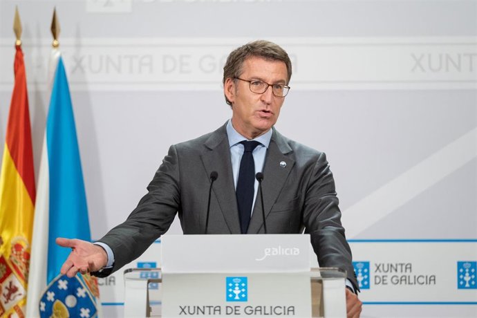 El presidente de la Xunta, Alberto Núñez Feijóo, tras la rueda de prensa posterior a la reunión del Consello