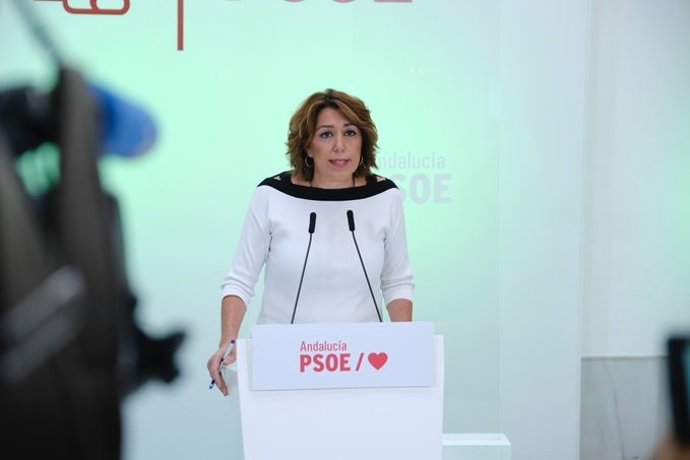 La secretaria general del PSOE-A, Susana Díaz, durante la rueda de prensa