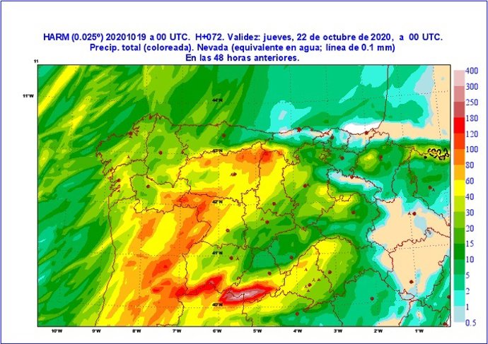 Mapa elaborad por la Aemet sobre la previsión meteorológica en CyL para el martes 20 y el miércoles 21