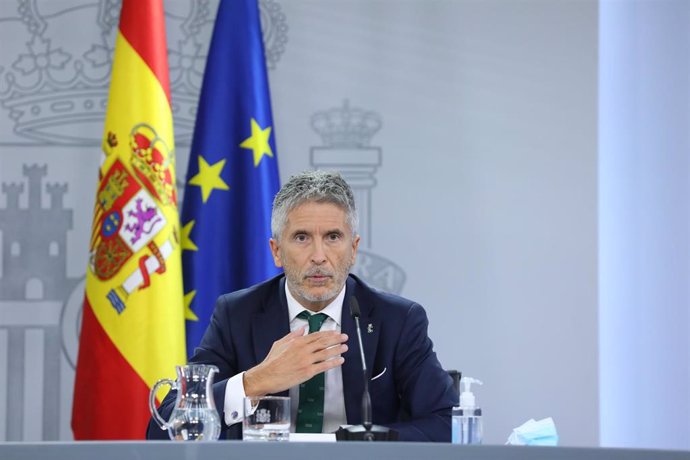El ministro de Interior, Fernando Grande-Marlaska, en una comparecencia en Moncloa