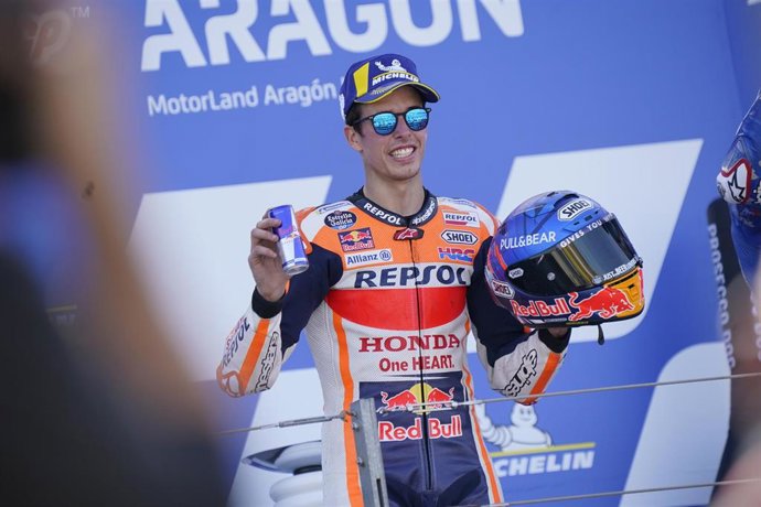 Podium Marquez Alex (esp), Honda RC213V, Repsol Honda Team, 2nd place during the 2020 MotoGP Gran Premio Michelin de Aragón, from October 16 to 18, 2020 on the Ciudad del Motor de Aragón, in Alcaniz, Spain - Photo Studio Milagro / DPPI