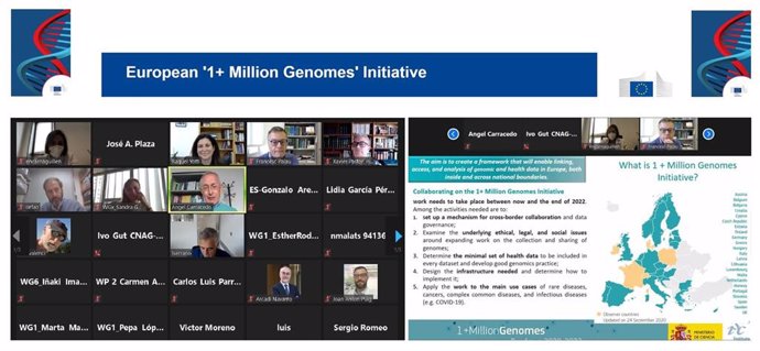 Un momento del encuentro online que han mantenido los representantes españoles en la iniciativa europea '1+ Million Genomes'.