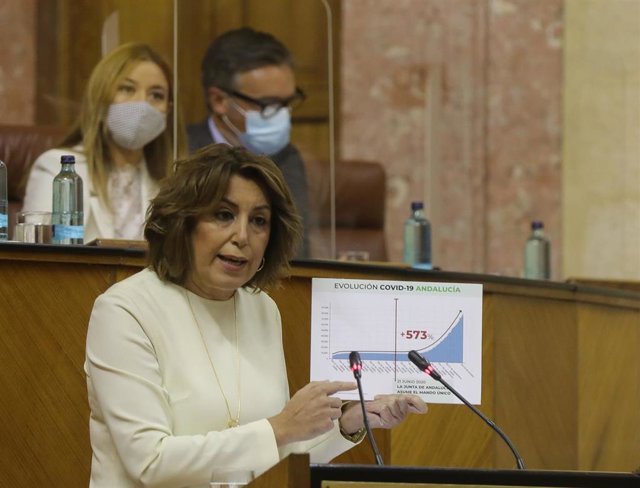 La secretaria general del PSOE-A, Susana Díaz, interviene en el debate sobre el Estado de la Comunidad en el Parlamento andaluz. Sevilla (Andalucía, España), a 20 de octubre de 2020.
