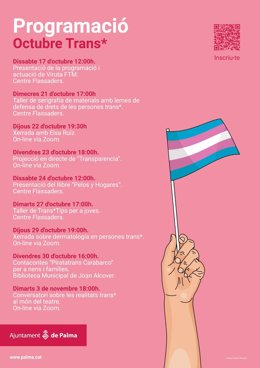 Programación de 'Octubre Trans', un conjunto de actividades organizadas por el Ayuntamiento de Palma para celebrar el Día Internacional de la Despatologización de la Transexualidad