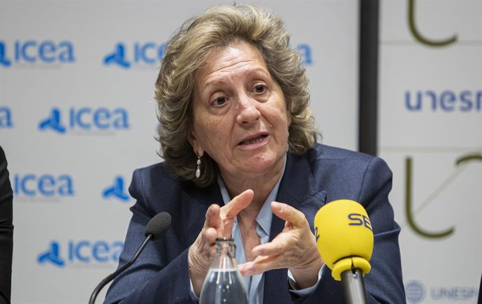 La presidenta de Unespa, Pilar González de Frutos, durante la presentación de resultados del sector asegurador en 2019.