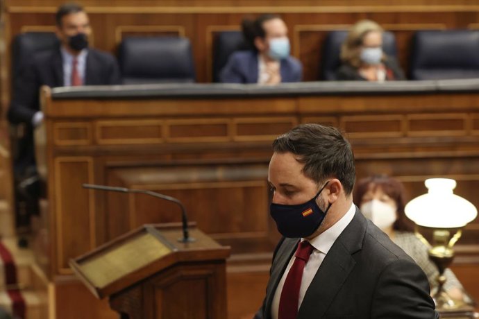El president de Vox, Santiago Abascal, en el debat de la moció de censura.