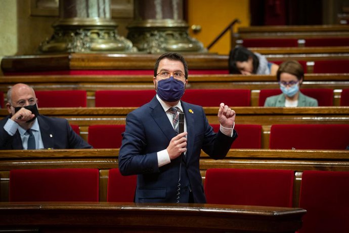 El vicepresident en funcions de president de la Generalitat, Pere Aragons, al Parlament de Catalunya. Barcelona, Catalunya, (Espanya), 7 d'octubre del 2020.
